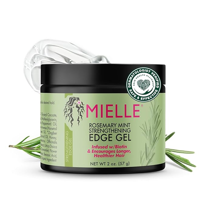 Mielle Organics Rosemary & Mint Edge Control Gel - Strong Hold Hair & Edge Gel for Women & Men - Infused with Biotin, Coconut & Babassu Oil to Encourage Longer, Healthier Hair (2 Fl Oz)