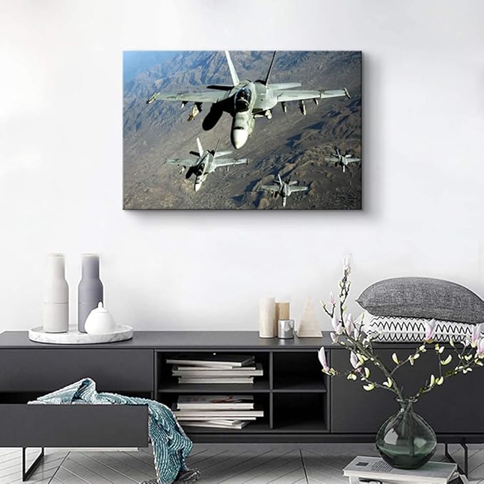 Airplane Wall Art F/A-18E/F Hornet Strike Fighter Aviation Art Prints Airplane Posters Plane Poster Jet Wall Art Airplane Poster Military Wall Art for Boys Room Bedroom Decor (12''Hx18''W)