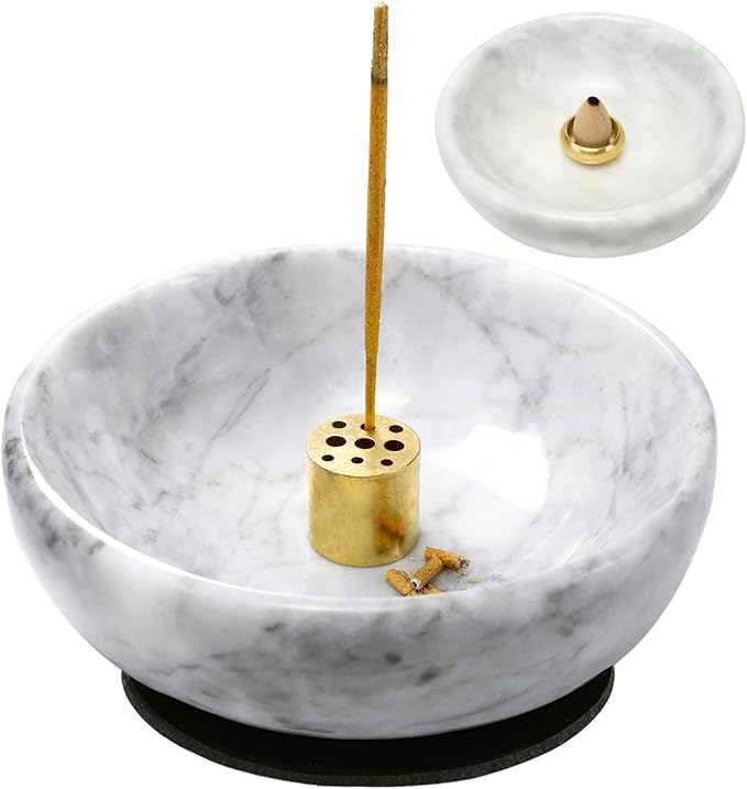 Handmade Natural Marble Incense Holder for Sticks and Cones-with 9 Holes, Multi-Functional Incense Burner Holder for Incense Sticks and Cones, Perfect Home Decor(Gray, 4.7inch)