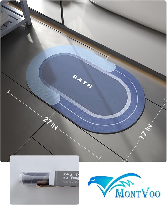 MontVoo Bath Mat - Non Slip, Quick Dry, Stain Resistant Bath Mat Rug for Bathroom Floor - Easy Care Shower Rug for Outside Bathtub - 17"x27" Navy