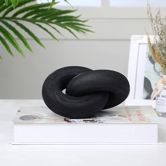 Yalikop 2 Link Wood Chain Link Decor Coffee Table Wooden Knot Decor Hand Carved Modern Farmhouse Ornament Boho Rustic Natural Chain Items for Home Living Room Bedroom Shelf Decorations(Black)