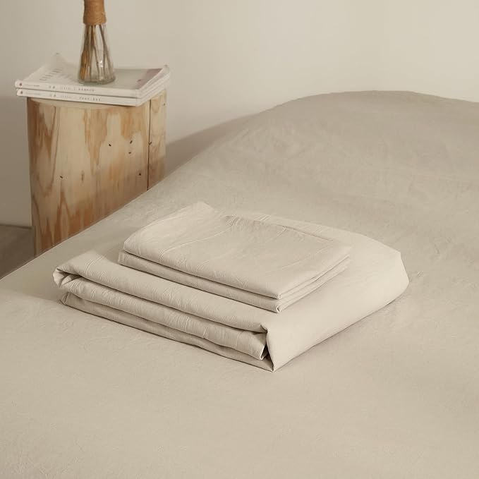 AMWAN Modern Soft Beige Duvet Cover Twin Washed Cotton Boho 3 Piece Simple Style Bedding Set 1 Cotton Comforter Cover with 2 Pillow Shams, No Comforter