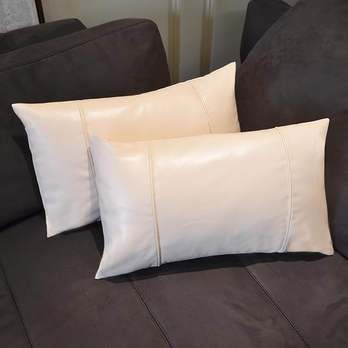 Faux Leather Throw Pillow Covers 12X20 Inch Beige Brown Outdoor Modern Farmhouse Solid Decorative Pillow Covers for Room Couch Living Bedroom Bed Sofa