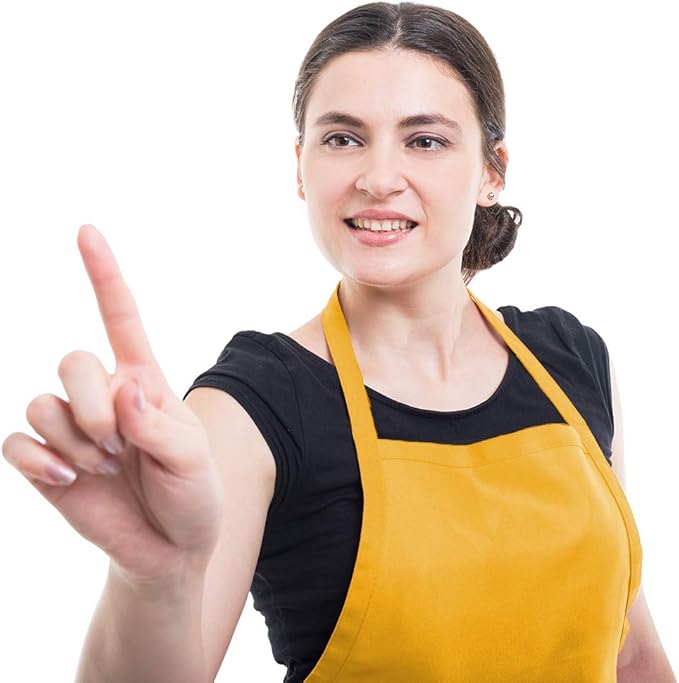 Total 6PCS Yellow Apron for Adult Women Unisex Durable Comfortable with 2 Front Pocket Washable Plain Color Bib Chef Apron for Cooking Baking Kitchen Restaurant Crafting Painting Party