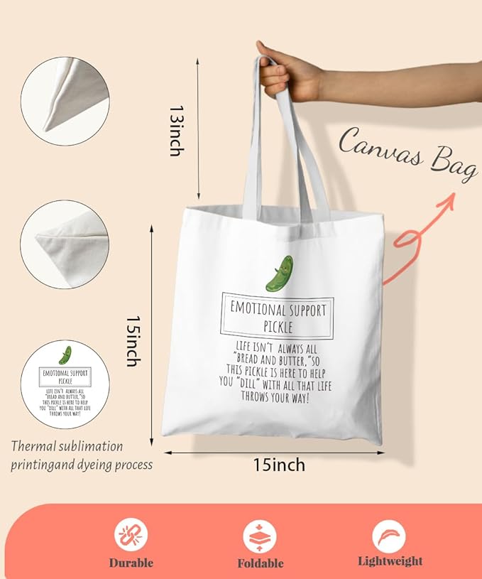 Mental Health Self Care Canvas Tote Bag for Women Kids Teens Girls, Motivational Inspirational Emotional Support Pickle Gifts, Cute Small Work Travel Shopping Tote Bags Grocery Reusable Bags