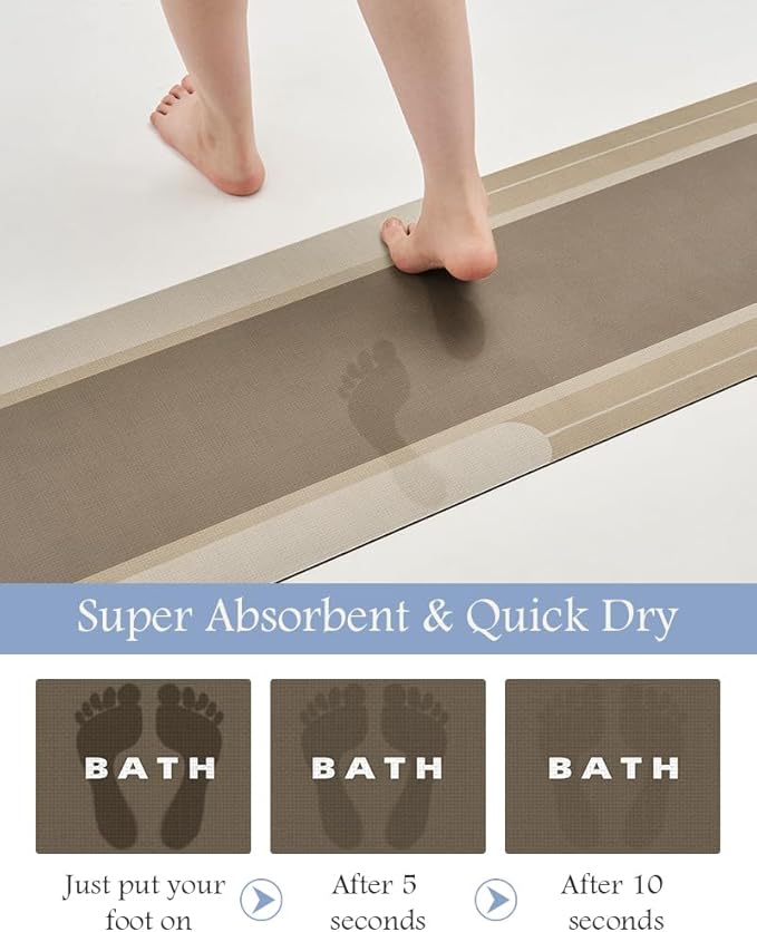 MontVoo-Bath Mat Rug Long Non Slip Super Absorbent Bathroom Runner Stain Resistant Quick Dry Thin Bathroom Mat Fit Under Door-17"x70",Beige
