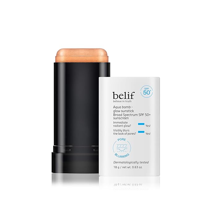 belif Aqua Bomb Niacinamide Sunscreen Stick SPF 50+ PA++++ – Korean Sunstick for Face with Hyaluronic Acid, No White Cast, Lightweight Velvet Finish, Daily UV Protection, Semi-Matte Glow, 0.63 oz