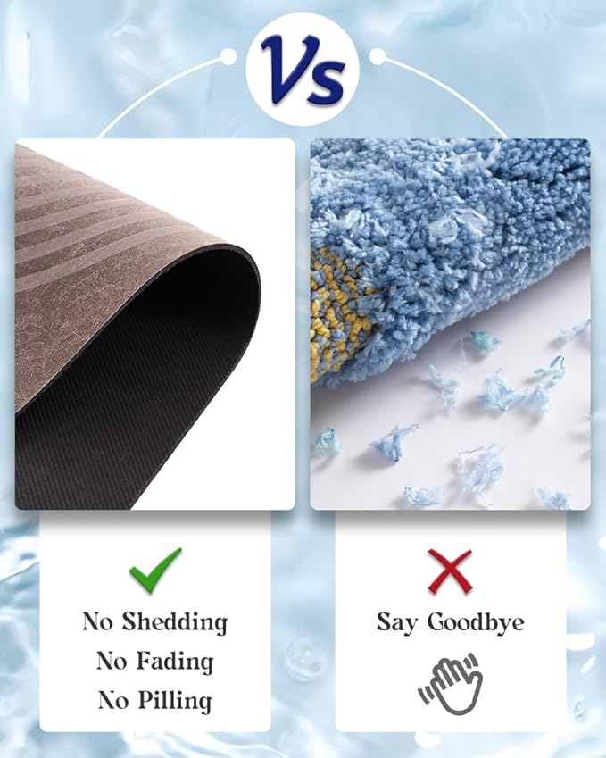 MontVoo -Bath Mat-Non Slip Thin Bathroom Rugs Fit Under Door- Quick Dry Absorbent Faux Suede Surface Grey Bathroom Floor Mats-Shower Rug for in Front of Bathtub Shower Brown Arched 17x59