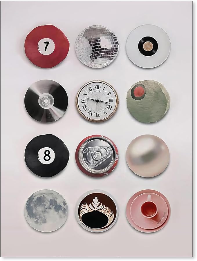 XSCQ Trendy Retro Disco Wall Art Vintage 8 Ball Poster Funky Music Record Wall Decor Unique 7 Ball Canvas Prints Preppy Aesthetic Painting 08x10 inch Unframed