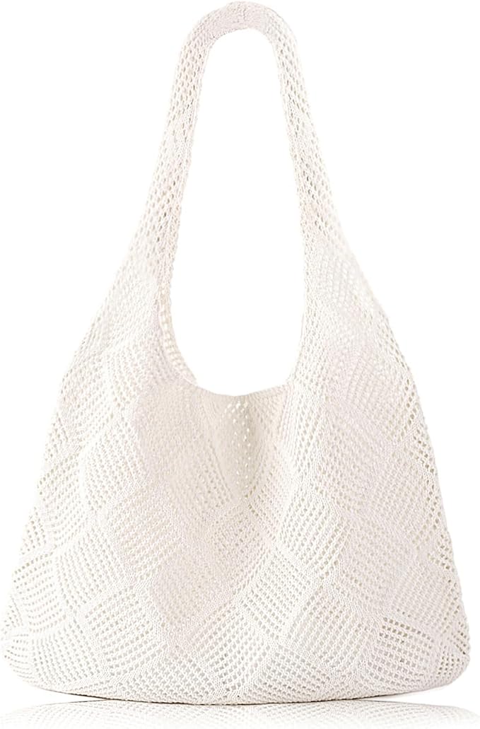 COOKOOKY Crochet Beach Tote bag Summer Beach Bag for Women Aesthetic Mesh Tote Bag Hippie Bag Knit Bag