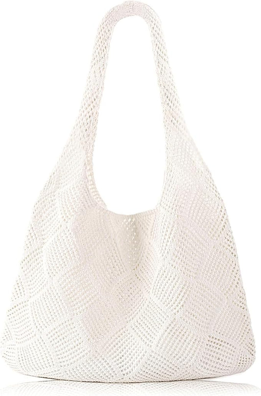 COOKOOKY Crochet Beach Tote bag Summer Beach Bag for Women Aesthetic Mesh Tote Bag Hippie Bag Knit Bag