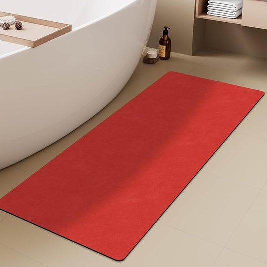 Christmas Bath Mat, Red Bathroom Rugs Non Slip Washable Thin Absorbent Bath Mat Fits Under Door Bathroom Floor Mat Perfect for Bath, Shower, or Sink 17"x59" Red
