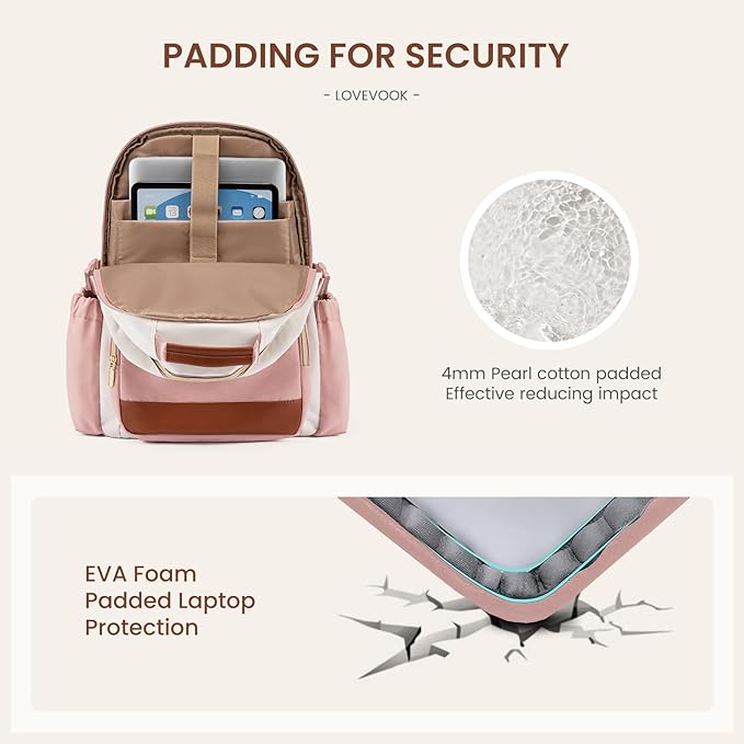 LOVEVOOK Laptop Backpack for Women with Pouch Pocket for Large Capacity Cup,15.6 Inch Teacher Nurse College Work Backpack Purse,Waterproof Laptop Bag Computer Carry on Back Pack for Travel, Light Pink