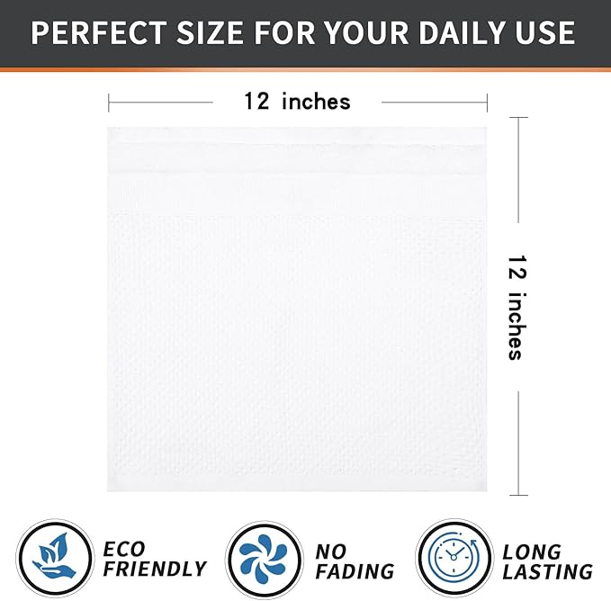 Homaxy 100% Cotton Dish Cloths, 8 Pack - 12 x 12 Inches, Waffle Weave Super Soft and Absorbent Dish Towels Quick Drying Dishcloths, White