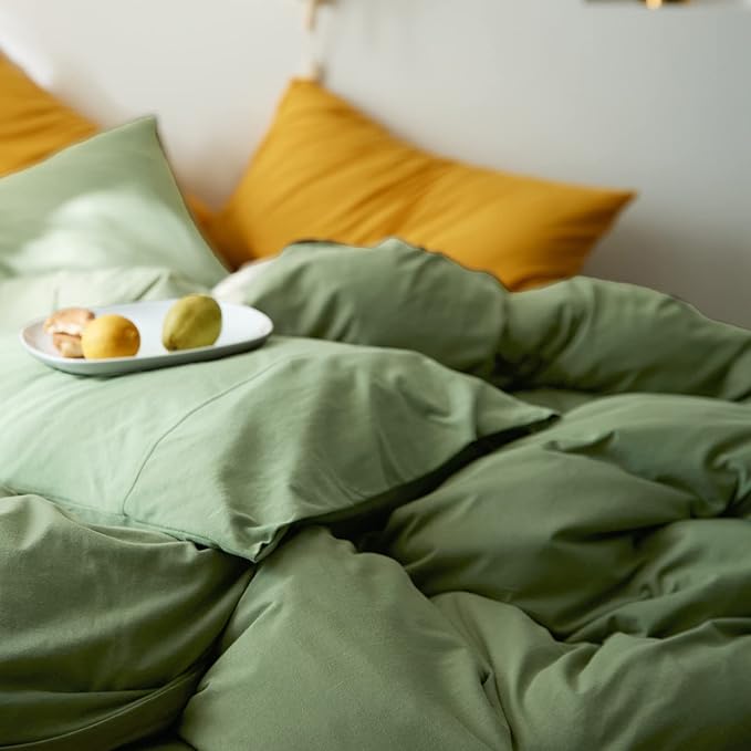 AMWAN Avocado Green Duvet Cover Jersey Knit Cotton Bedding Set Queen Solid Color Comforter Cover Modern Style Green Bedding Cover with 2 Pillowcases Luxury Soft T Shirt Cotton Bedding Collection