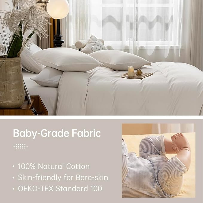 JELLYMONI Beige Duvet Cover Full Size - 100% Washed Cotton Linen Like Textured Comforter Cover, 3 Pieces Breathable Soft Bedding Set with Zipper Closure (Beige, Full 80"x90")