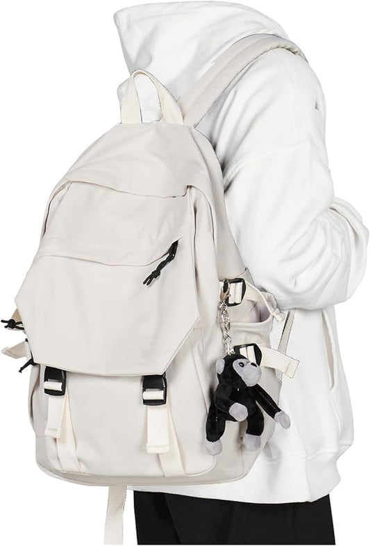 Lightweight School Bag Casual Daypack College Laptop Backpack for Men Women Water Resistant Travel Rucksack for Sports High School Middle Bookbag for girls（White）