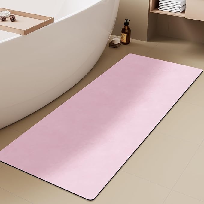 Pink Bath Mat, Bathroom Rugs Non Slip Washable Thin Absorbent Quick Dry Bath Mat Fits Under Door Bathroom Floor Mat Perfect for Bath, Shower, or Sink 24"x70" Pink