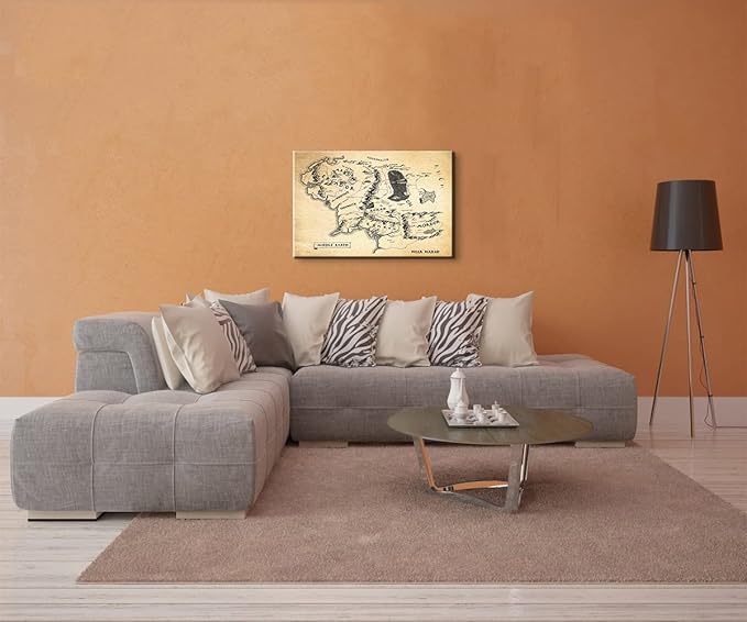 Middle Earth Map Wall Art Canvas Print - Fantasy Map of Middle Earth - 28''H x 40''W with Inner Wooden Frame - Lightweight & Easy to Hang - Perfect for Bedroom, Game Room Decor