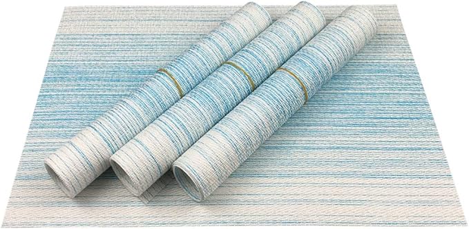 Placemat,Blending Color Durable Woven Vinyl Placemat Washable Heat-Resistant Anti-Skid Kitchen Dining Table Mats (Set of 4, Blue with White)