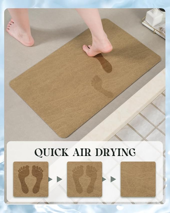 MontVoo -Bath Mat Rug-Rubber Backing Non Slip Quick Dry Absorbent Thin Bathroom Rugs Fit Under Door-Faux Suede Surface Bathroom Floor Mats-Shower Rug for in Front of Bathtub Shower Camel 16"x24"