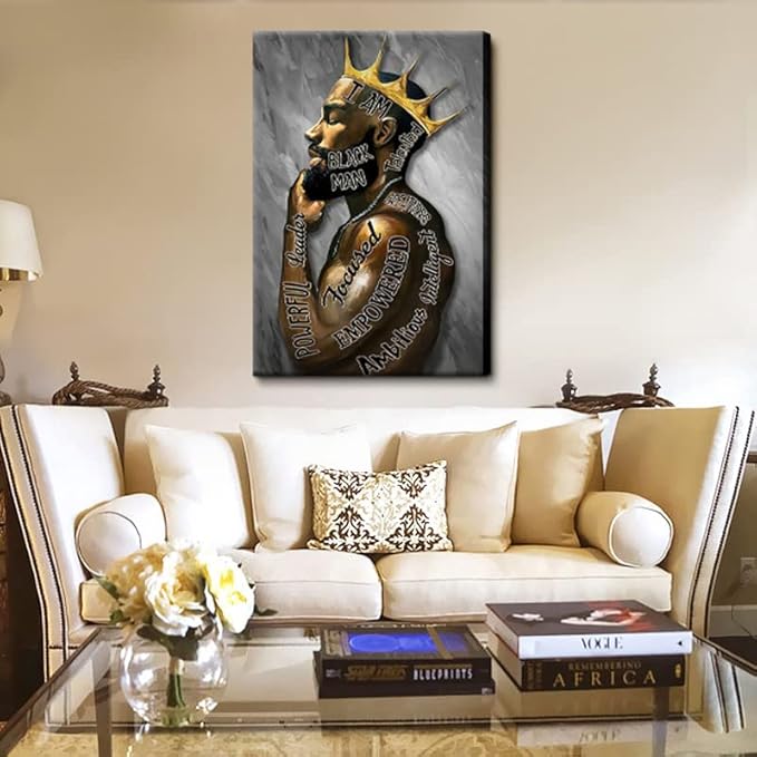 Framed Large 24" x 36" African American Canvas Wall Art Decor Black Man King Men Posters Prints Artwork Pictures Paintings for Living Room Bedroom hallway Office Men's Room Decoration Ready to Hang(King, 24"Wx36"H Framed)