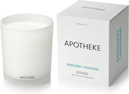 Apotheke Signature Scented Candles for Home, Bergamot Tangerine - 10.5 oz - Soy Wax, Non Toxic, Large Jar White - Luxury Candle Gifts for Women & Men - Vanilla, Amber, Dahlia, and Champagne
