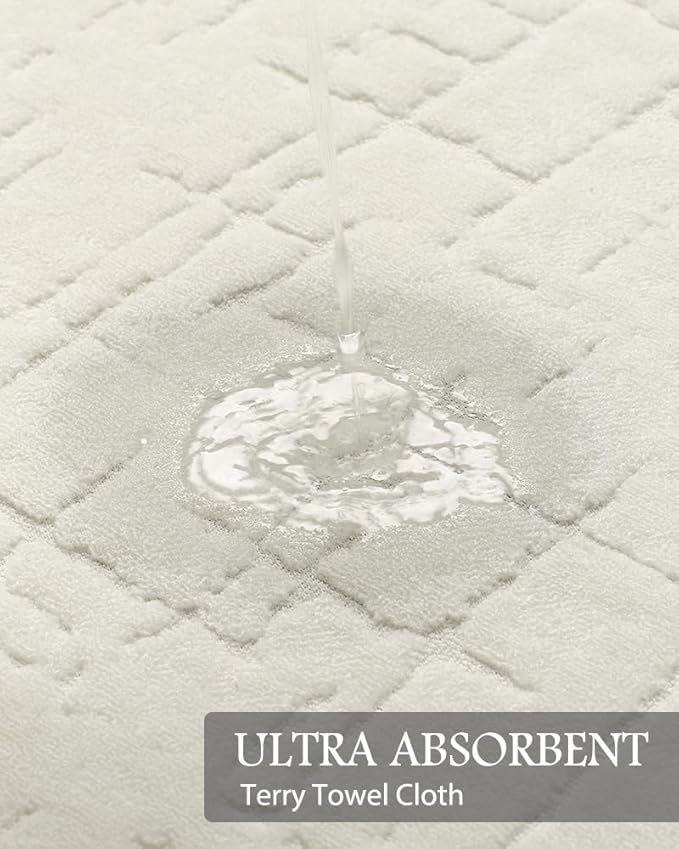 AMOAMI-Bath Mat-Absorbent Quick Dry Bathroom Floor Mats-Washable Rubber Backing Bath Mats for Bathroom Rugs Fit Under Door-Bath Rug for in Front of Sink Bathtub Shower Room, Cream 17''x59''