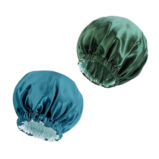 Satin Bonnet Silk Bonnet Hair Bonnet for Sleeping-Slouchy Beanie Hat Satin Sleep Cap for Women's Natural & Curly Hair(Blue Zircon&Blackish Green)