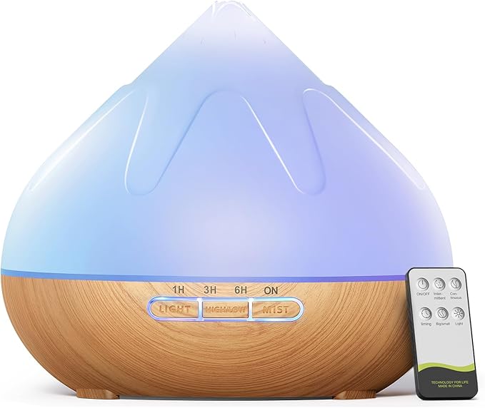 Essential Oil Diffuser for Home: 500ML Aroma Diffuser for Hotel Office Yoga Room - Humidifier with 14 Colors LED Night Light for Kids/Women Home Relaxation,Brown