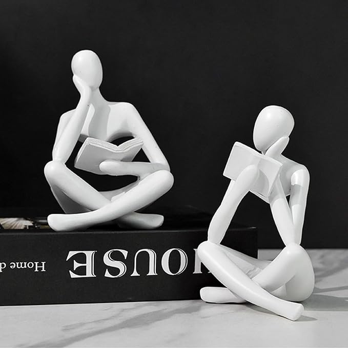 Gold Reading Women Statue, Thinker Sculptures, Abstract Art Ornament, Modern Aesthetic Figurine Decoration, Suitable for Home Living Room Bedroom Office Shelf Table Desk Bookshelf Decor (White Right)