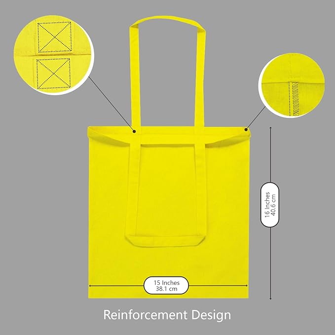 TOPDesign 24-Pack Economical 16"x15" Yellow Cotton Tote Bag, Lightweight Medium Reusable Grocery Shopping Cloth Bags, Suitable for DIY, Advertising, Promotion, Gift, Activity