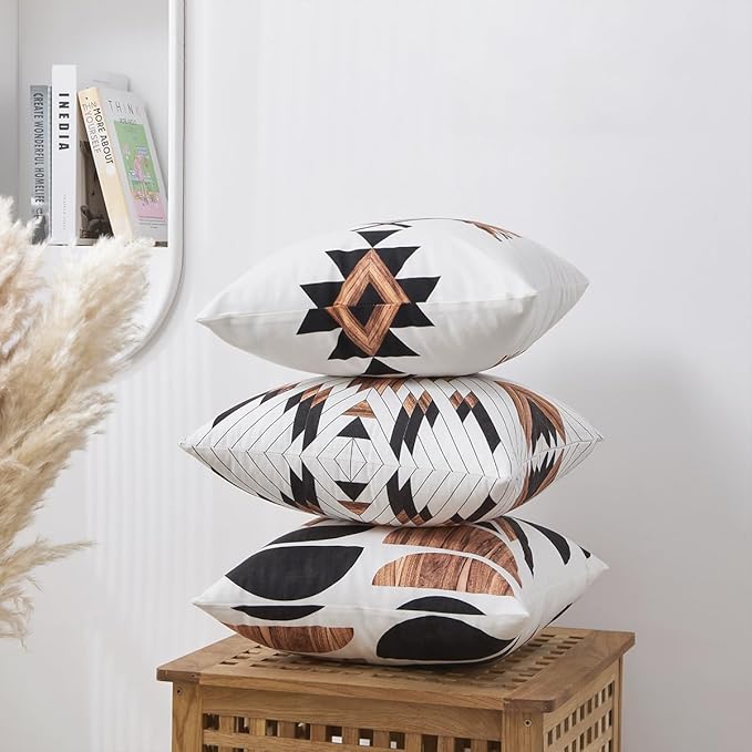 Aztec Throw Pillow Covers Set of 6,Rustic Southwestern Western Brown Wooden Texture Home Decor Ethnic Farmhouse Outdoor Couch Decorative Cushion Case 18"X18"