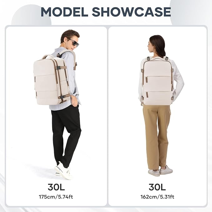coowoz Large Travel Backpack For Women Men,Carry On Backpack Flight Approved,Hiking Outdoor Rucksack Casual Daypack Travel Bag Essentials Personal Item Backpack (Beige Brown-L)