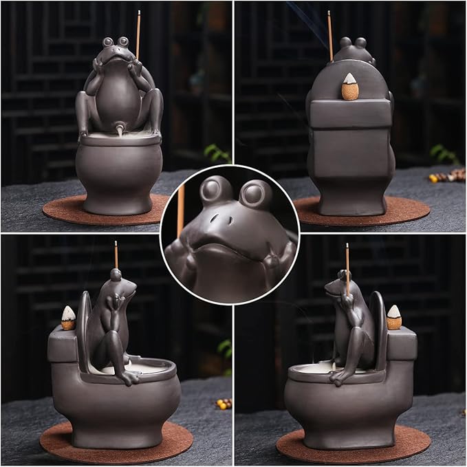 ChangWanna Frog Incense Holder Burner - Ceramic Cone Backflow Incense Burner Smoke Fountain, Back Flowing Incense Diffuser with 45 Sticks & 15 Cones, Frog Ornament for Aromatherapy/Yoga/Home Decor