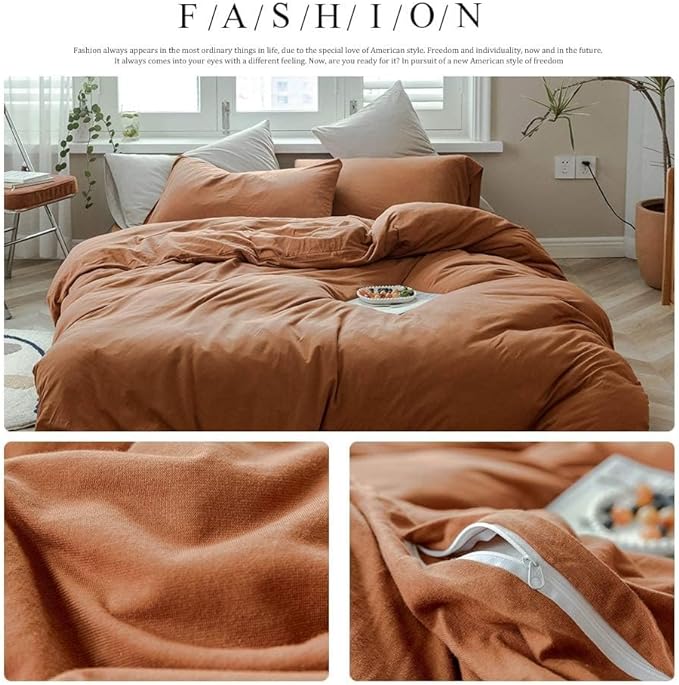 AMWAN Jersey Knit Cotton Duvet Cover Pumpkin Caramel Duvet Cover King Luxury Soft Knit Cotton Comforter Cover Rust Color Terracotta Bedding Sets 1 Pumpkin Color King Duvet Cover with 2 Pillow Shams