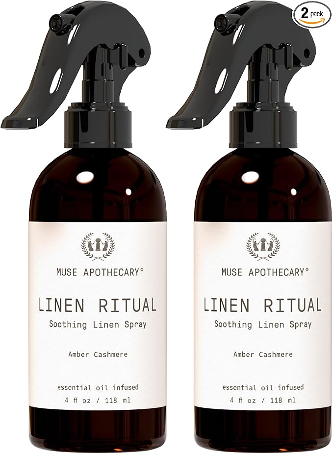Muse Apothecary Linen Ritual - Aromatic, Soothing, and Relaxing Linen Mist, Laundry and Fabric Spray - Infused with Natural Aromatherapy Essential Oils - 4 oz, Amber Cashmere, 2 Pack