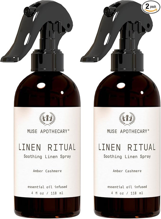 Muse Apothecary Linen Ritual - Aromatic, Soothing, and Relaxing Linen Mist, Laundry and Fabric Spray - Infused with Natural Aromatherapy Essential Oils - 4 oz, Amber Cashmere, 2 Pack