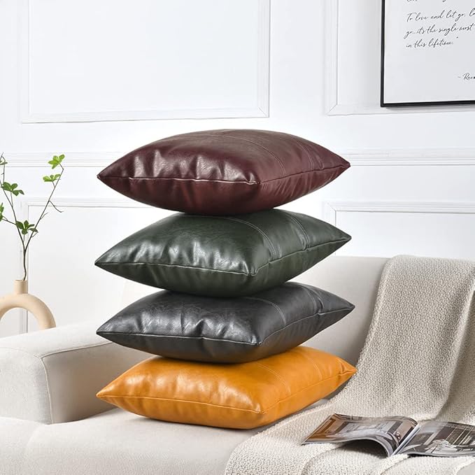 Fancy Homi 2 Packs Dark Gray Long Lumbar Faux Leather Decorative Throw Pillow Covers 12x24 Inch for Outdoor Couch Bed, Modern Farmhouse Boho Home Decor, Grey Hand Stitched Cushion Case 30x60 cm