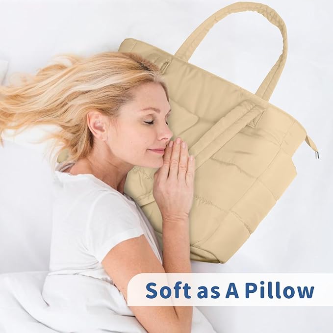 TOPDesign Puffer Tote Bag for Women, Lightweight Puffy Handbag with Compartments, Quilted Shoulder Bag for Work, Travel, Gym