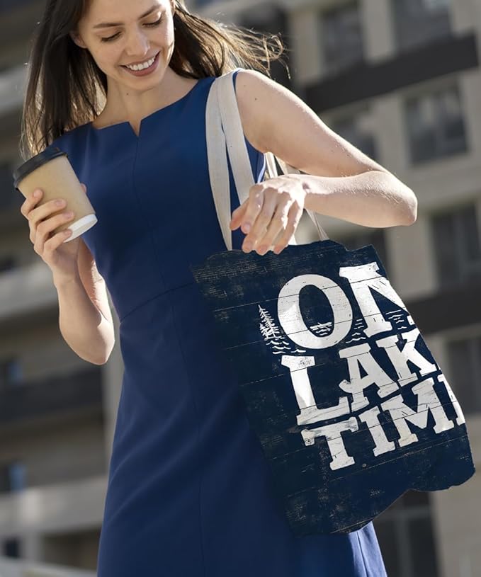 Lake Turtle Canvas Tote Bag for Women Teen Girls Gifts Cute Small Travel Work Tote Bags Reusable Grocery Bags Shoulder Bag