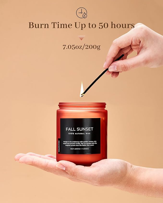 M&SENSE Baltic Amber Scented Organic Soy Wax Clean Non Toxic Candle, Cotton Wick 7.05oz Up to 50 Hours Burn Time, Housewarming Candle for Home Scented