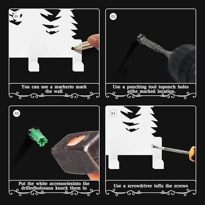 Key Holder Wall Mounted Key Hooks, White Metal Key Rack Hooks, Grove, Mountain Theme Wall Decoration Hooks, with 7 Hooks, Applicable to Front Doors, Lobby,Corridor, Offices (12 ")