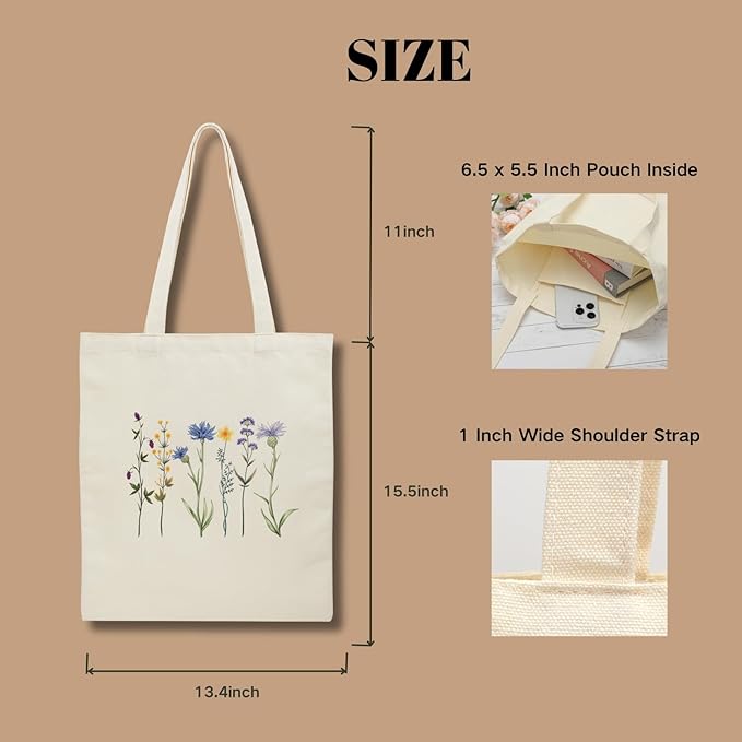Tote Bag for Women, Canvas Tote Bag with Pockets,Canvas Shopping Bags,Reusable Grocery Bags
