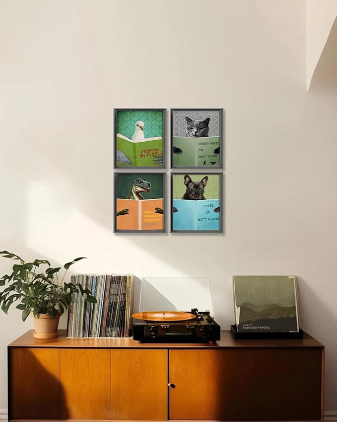 ASTRDECOR Funny Bathroom Decor Wall Art Prints Set - Animals Reading Books Inspirational Canvas Painting, Humor Vintage Bathroom Pictures, Cute Humor Animals Wall Decor Signs【8x10inch, Unframed】