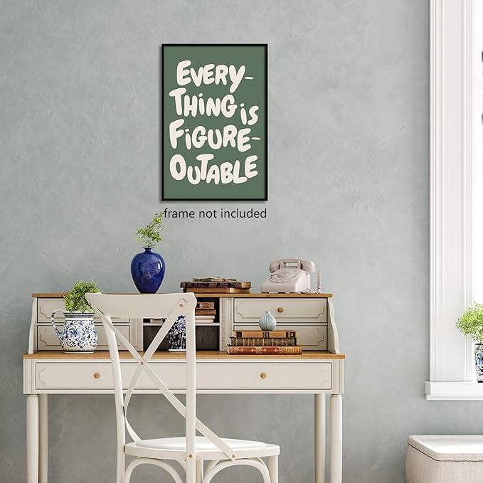 Trendy Sage Green Everything Is Figureoutable Wall Art, Office Motivational Quote Poster Wall Decor, Inspirational Positive Affirmations Wall Decor for Classroom Kids Room 24x36in Unframed