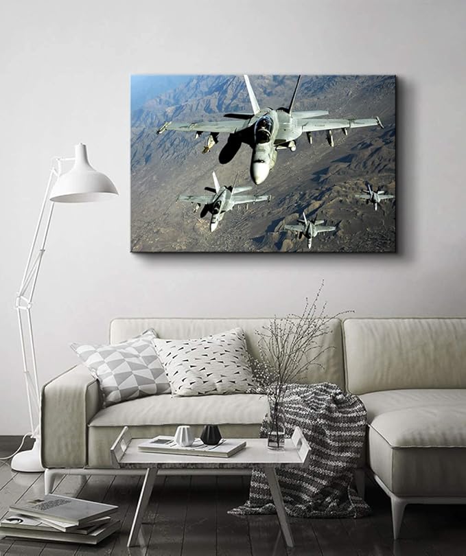 Airplane Wall Art F/A-18E/F Hornet Strike Fighter Aviation Art Prints Airplane Posters Plane Poster Jet Wall Art Airplane Poster Military Wall Art for Boys Room Bedroom Decor (28''Hx40''W)