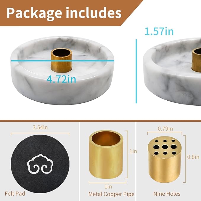 Handmade Natural Marble Incense Holder for Sticks and Cones-with 9 Holes, Multi-Functional Incense Burner Holder for Incense Sticks and Cones, Perfect Home Decor(Gray Marble, 4.7inch