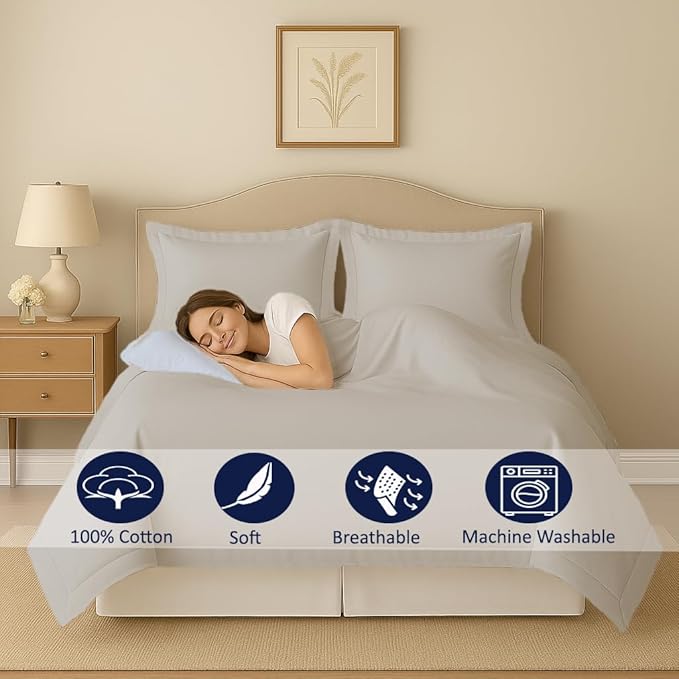 eBeddy Linens Silver Grey Solid Duvet Cover Set Super King 98x108 Size Egyptian Cotton Luxury Soft & Breathable Comforter Cover with Hidden Zipper Closer & Corner Ties Durable and Fade Resistant