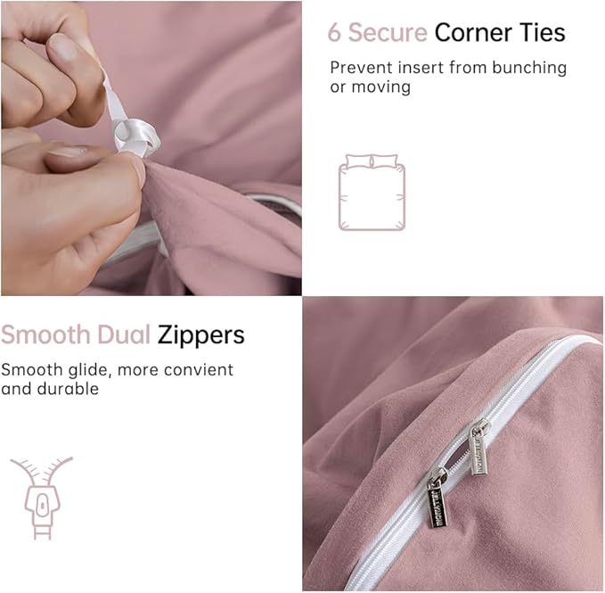 JELLYMONI Mauve Duvet Cover King Size - 100% Washed Cotton Linen Feel Textured Comforter Cover, 3 Pieces Breathable Soft Bedding Set with Zipper Closure (Dusty Pink, King 104"x90")